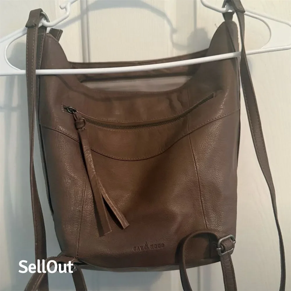 Day & Mood Greta Brown Woven Leather Crossbody Backpack Bag for Women - Picture 2 of 6